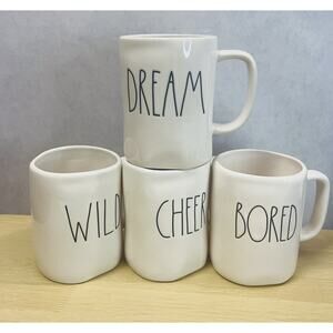 Rae Dunn White Lot of 4 Mug/Cup Magenta Artisan Cheer Wild Bored Dream